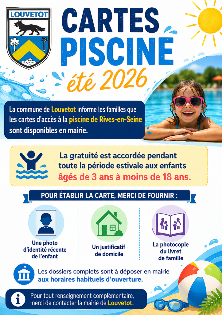 Carte d'accès pour la piscine de Rives-en-seine